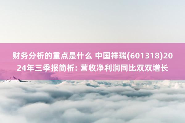 财务分析的重点是什么 中国祥瑞(601318)2024年三季报简析: 营收净利润同比双双增长