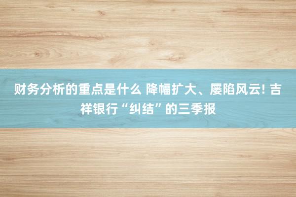 财务分析的重点是什么 降幅扩大、屡陷风云! 吉祥银行“纠结”的三季报