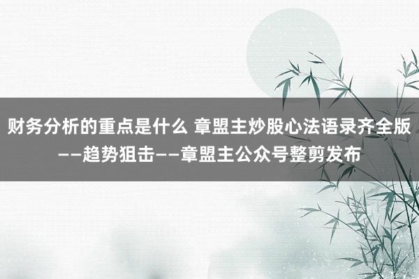 财务分析的重点是什么 章盟主炒股心法语录齐全版——趋势狙击——章盟主公众号整剪发布