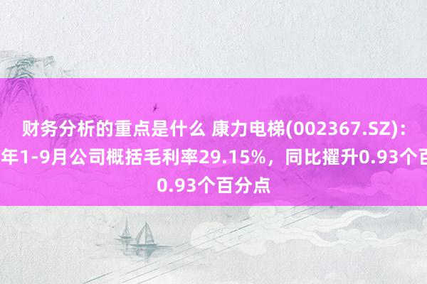 财务分析的重点是什么 康力电梯(002367.SZ)：2024年1-9月公司概括毛利率29.15%，同比擢升0.93个百分点