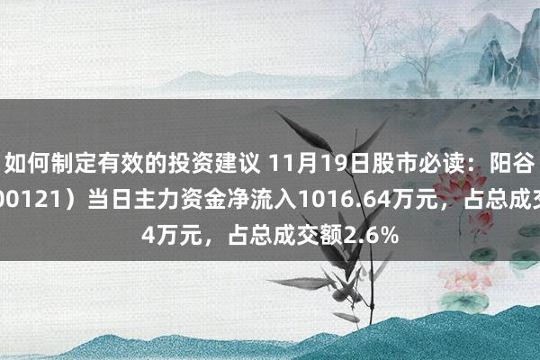 如何制定有效的投资建议 11月19日股市必读：阳谷华泰（300121）当日主力资金净流入1016.64万元，占总成交额2.6%