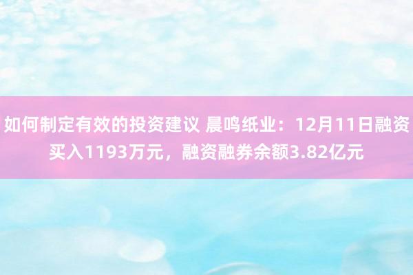 如何制定有效的投资建议 晨鸣纸业：12月11日融资买入1193万元，融资融券余额3.82亿元