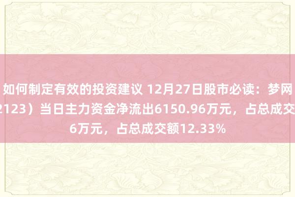 如何制定有效的投资建议 12月27日股市必读：梦网科技（002123）当日主力资金净流出6150.96万元，占总成交额12.33%