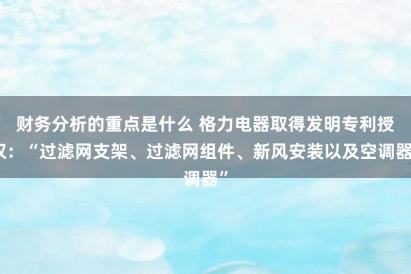 财务分析的重点是什么 格力电器取得发明专利授权：“过滤网支架、过滤网组件、新风安装以及空调器”