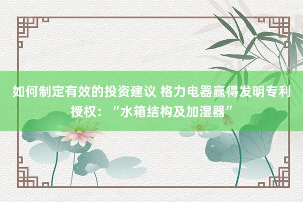 如何制定有效的投资建议 格力电器赢得发明专利授权：“水箱结构及加湿器”