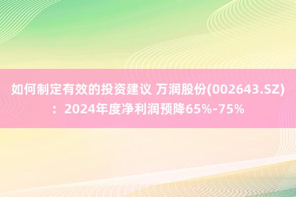 如何制定有效的投资建议 万润股份(002643.SZ)：2024年度净利润预降65%-75%