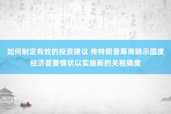 如何制定有效的投资建议 传特朗普筹商晓示国度经济首要情状以实施新的关税猜度