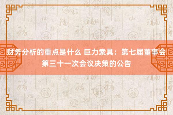 财务分析的重点是什么 巨力索具：第七届董事会第三十一次会议决策的公告