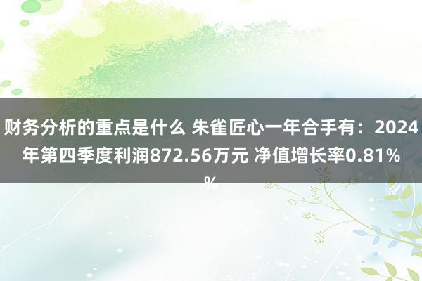 财务分析的重点是什么 朱雀匠心一年合手有：2024年第四季度利润872.56万元 净值增长率0.81%