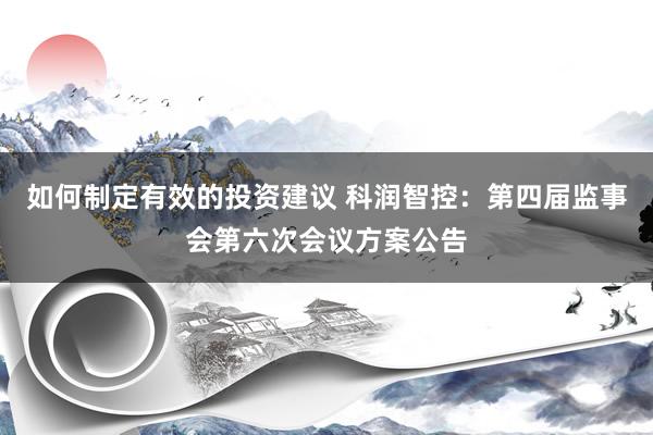 如何制定有效的投资建议 科润智控：第四届监事会第六次会议方案公告