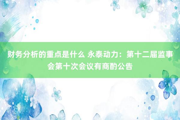 财务分析的重点是什么 永泰动力：第十二届监事会第十次会议有商酌公告