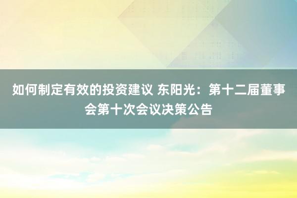 如何制定有效的投资建议 东阳光：第十二届董事会第十次会议决策公告