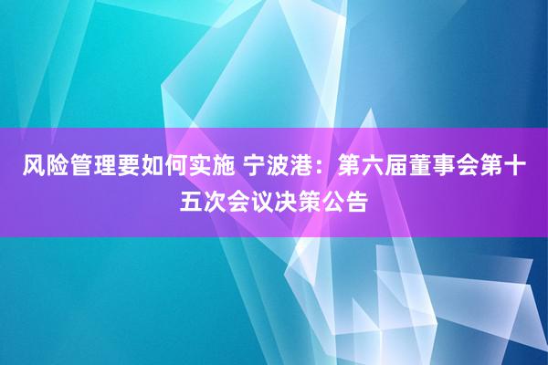 风险管理要如何实施 宁波港：第六届董事会第十五次会议决策公告