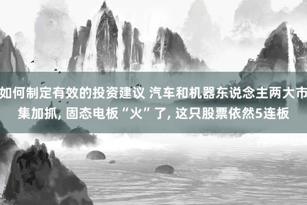 如何制定有效的投资建议 汽车和机器东说念主两大市集加抓, 固态电板“火”了, 这只股票依然5连板