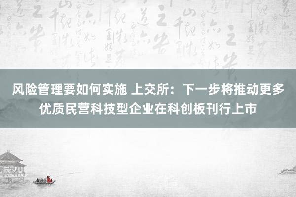 风险管理要如何实施 上交所：下一步将推动更多优质民营科技型企业在科创板刊行上市