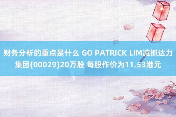 财务分析的重点是什么 GO PATRICK LIM减抓达力集团(00029)20万股 每股作价为11.53港元