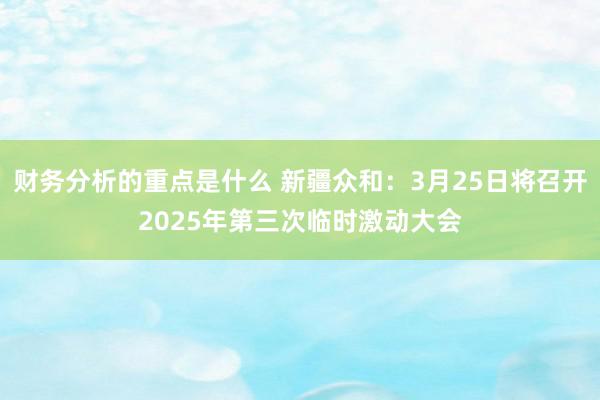 财务分析的重点是什么 新疆众和：3月25日将召开2025年第三次临时激动大会