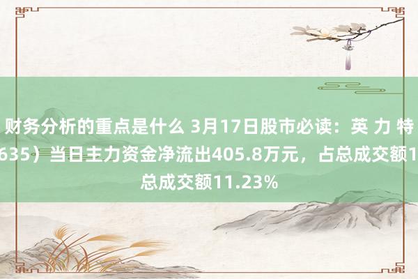 财务分析的重点是什么 3月17日股市必读：英 力 特（000635）当日主力资金净流出405.8万元，占总成交额11.23%